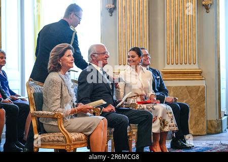 STOCCOLMA 20230610Queen Silvia, Re Carl Gustaf, Principessa della Corona Victoria e Principe Daniel partecipano alla performance lirica 'Gustav Wasa' in Stock ex Foto Stock