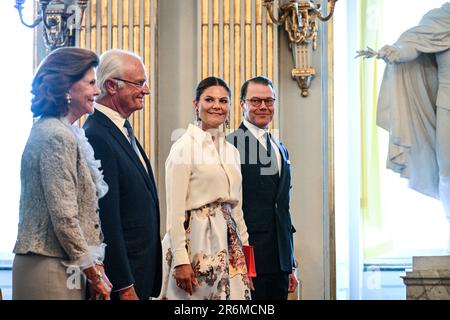 STOCCOLMA 20230610Queen Silvia, Re Carl Gustaf, Principessa della Corona Victoria e Principe Daniel partecipano alla performance lirica 'Gustav Wasa' in Stock ex Foto Stock