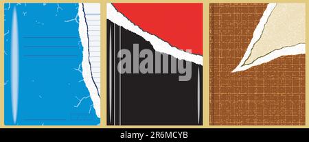 Illustrazione vettoriale modificabile di tre libri separati con copertine strappate Illustrazione Vettoriale