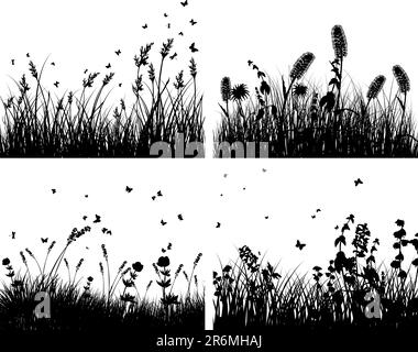 Set di quattro vettore sagome di erba sfondi Illustrazione Vettoriale