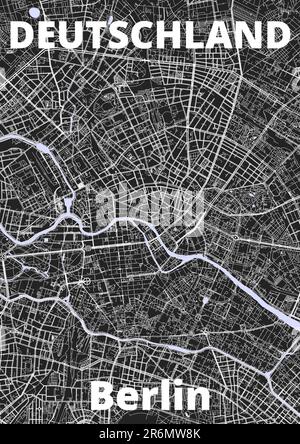 Mappa della città di Berlino con strade fiumi e laghi germania Foto Stock