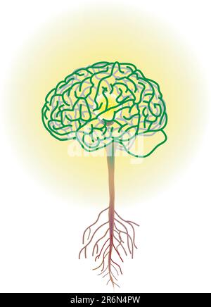 illustrazione vettoriale per un albero cerebrale, al suo interno sono presenti lampadine fulminanti, metafore Illustrazione Vettoriale