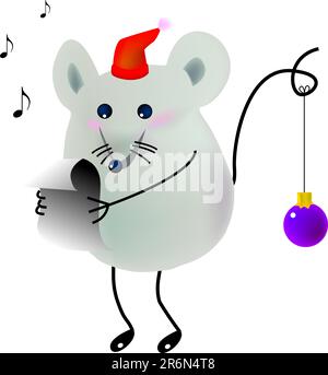 Little MICE canta una canzone natalizia, un cartone animato, un vettore, un'illustrazione Illustrazione Vettoriale