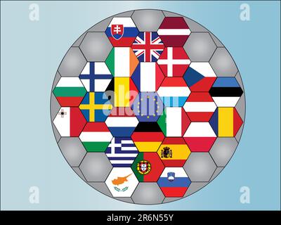 Un vettore che rappresenta l'europa e i paesi bandiera in una palla Illustrazione Vettoriale