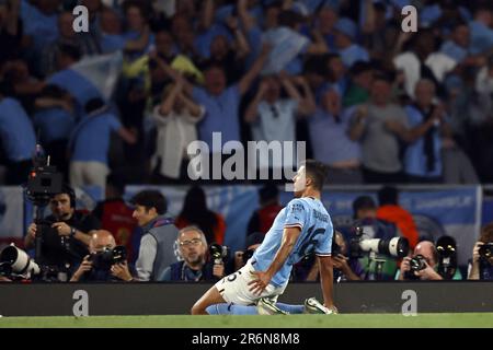 ISTANBUL - Rodri del Manchester City FC festeggia il 1-0 durante la finale della UEFA Champions League tra il Manchester City FC e il FC Inter Milan allo Stadio Olimpico Ataturk il 10 giugno 2023 a Istanbul, in Turchia. Foto Stock