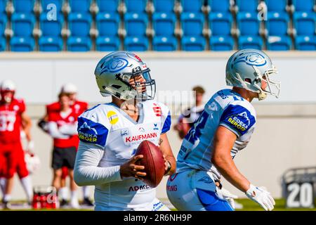 erima GFL2 / German Football League, Scopions Stuttgart vs Pforzheim Wilddogs nel Gazi-Stadion auf der Waldau Stoccarda il 10,2023 giugno Germania Foto Stock