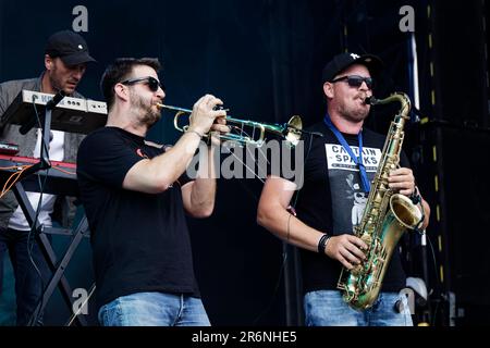 Rouen, Francia. 10th giugno, 2023. Il capitano Sparks & Royal Company si esibisce sul palco durante l'ottava edizione di Armada il 10 giugno 2023 a Rouen, Francia. Credit: Bernard Menigault/Alamy Live News Foto Stock