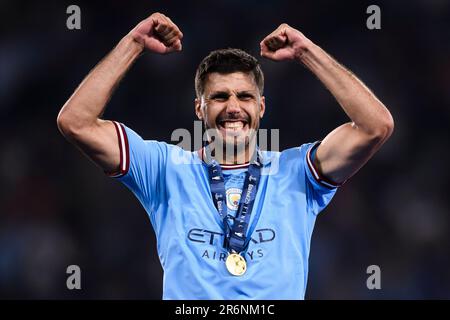 Istanbul, Turchia. 11 giugno 2023. Rodri del Manchester City FC festeggia durante la finale della UEFA Champions League tra il Manchester City FC e il FC Internazionale. Credit: Nicolò campo/Alamy Live News Foto Stock
