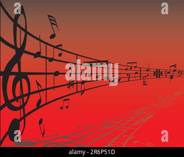 Abstract alla musica di sottofondo con note diverse e linee Illustrazione Vettoriale