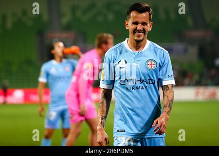 MELBOURNE, AUSTRALIA - 1 APRILE: Adrian Luna di Melbourne City durante la partita di calcio della Hyundai A-League tra il Western United FC e il Melbourne City FC il 1 aprile 2021 all'AAMI Park di Melbourne, Australia. Foto Stock