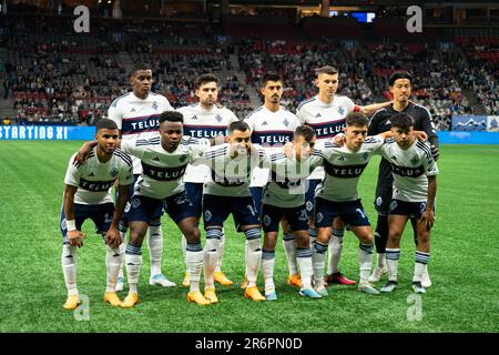 Vancouver, Canada. 10th giugno, 2023. Vancouver, British Columbia, Canada, giugno 10th 2023: Il Vancouver Whitecaps FC inizia la formazione prima della partita di calcio della Major League tra il Vancouver Whitecaps FC e il FC Cincinnati al BC Place Stadium di Vancouver, British Columbia, Canada (SOLO PER USO EDITORIALE). (Amy Elle/SPP) Credit: SPP Sport Press Photo. /Alamy Live News Foto Stock