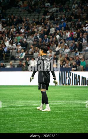 Vancouver, Canada. 10th giugno, 2023. Vancouver, British Columbia, Canada, 10th 2023 giugno: Yohei Takaoka (18 Vancouver Whitecaps FC) durante la partita di calcio della Major League tra Vancouver Whitecaps FC e FC Cincinnati al BC Place Stadium di Vancouver, British Columbia, Canada (SOLO PER USO EDITORIALE). (Amy Elle/SPP) Credit: SPP Sport Press Photo. /Alamy Live News Foto Stock