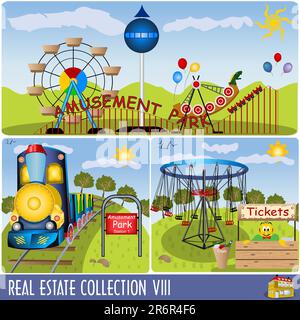 Collezione Real State 8, illustrazioni del parco divertimenti. Illustrazione Vettoriale