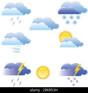 Illustrazione vettoriale di un set di icone meteo Illustrazione Vettoriale