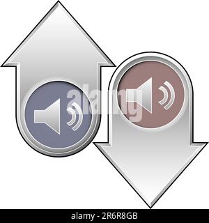 Icona del volume o dell'esclusione microfono del lettore multimediale sui pulsanti freccia su e giù Illustrazione Vettoriale