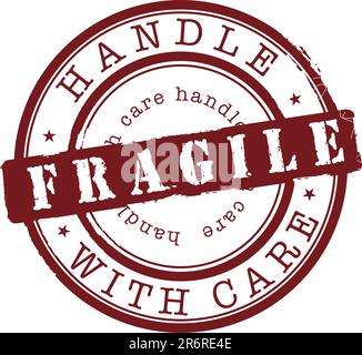 Timbro Vector fragile con inchiostro rosso Illustrazione Vettoriale