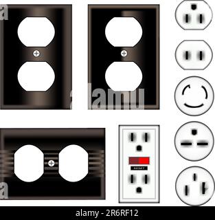 Prese elettriche e frontalini in nero lucido - set vettoriale Illustrazione Vettoriale