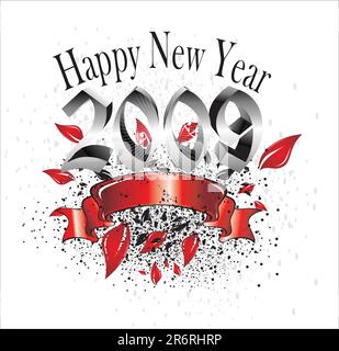 Felice anno nuovo 2009 piante tribali sfondo festivo Illustrazione Vettoriale