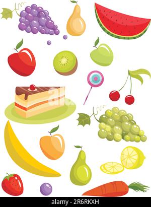 serie di illustrazioni vettoriali di diversi tipi di frutta e dolci Illustrazione Vettoriale