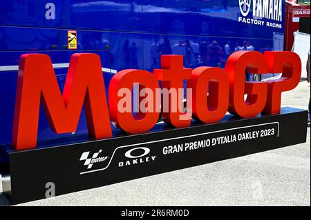 Mugello, Italia. 11th giugno, 2023. Circuito Internazionale del Mugello, Mugello, Italia, 11 giugno 2023, Logo MotoGP del circuito Internazionale del Mugello durante la gara Gran Premio d'Italia MotoGP - Campionato del mondo MotoGP Credit: Live Media Publishing Group/Alamy Live News Foto Stock