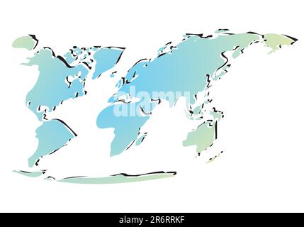 Mappa mondo isolato su sfondo bianco Illustrazione Vettoriale