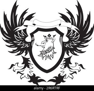 Scudo rétro grunge con testa griffon Illustrazione Vettoriale