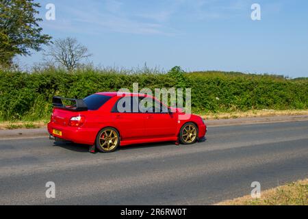 2004 Red Subaru Impreza WRX Turbo; Classic & Performance Motor Show a Hoghton Tower; Supercar Showtime Giugno 2023 Foto Stock