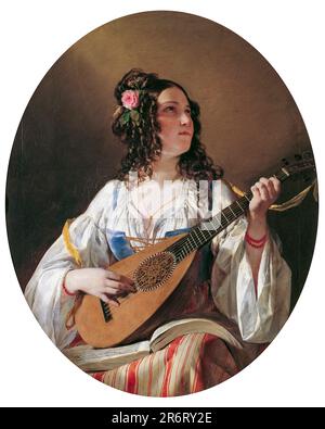 Friedrich von Amerling, giocatore di liuto, pittura in olio su tela, 1838 Foto Stock