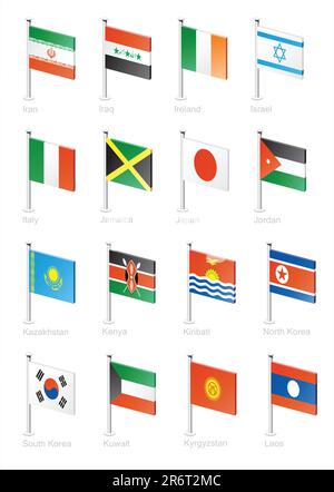 Iran, Iraq, Irlanda, Israele, Italia, Giamaica, Giappone, Giordania, Kazakistan, Kenya, Kiribati, Corea del Nord, Corea del Sud, Kuwait, Kirghizistan, Laos Illustrazione Vettoriale