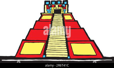 La piramide Maya è stata progettata seguendo le immagini della ceramica mesoamericana e del Tempio. Illustrazione Vettoriale