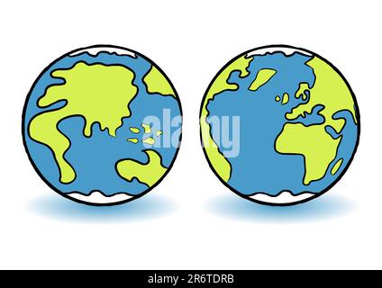 Globi terrestri colorati e infantili su sfondo bianco Illustrazione Vettoriale