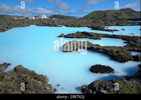 Laguna Blu, Grindavik, Reykjavik, Penisola di Reykjanes, Islanda, Bagno naturale, Blaa Lonid Foto Stock