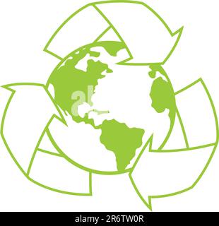 Illustrazione Vettoriale del pianeta terra circondata da un simbolo di riciclaggio. Grande icona per going green design. Illustrazione Vettoriale