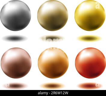 set di sfere metalliche di oro argento ottone rame platino Illustrazione Vettoriale
