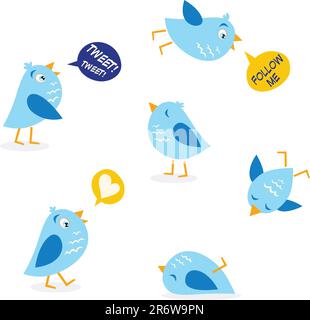 Raccolta di icone uccellini di Twitter. Illustrazione vettoriale. Illustrazione Vettoriale