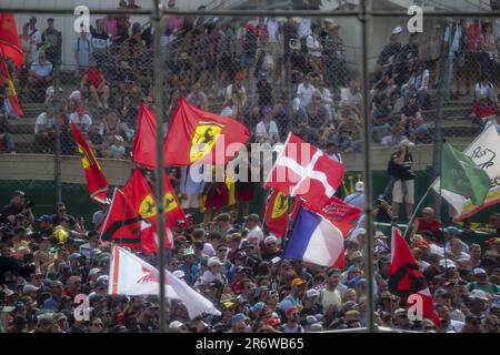 Spettatori, tifosi durante il podio della 24 ore di le Mans 2023 sul circuito des 24 Heures du Mans il 11 giugno 2023 a le Mans, Francia - Foto: Paulo Maria/DPPI/LiveMedia Foto Stock