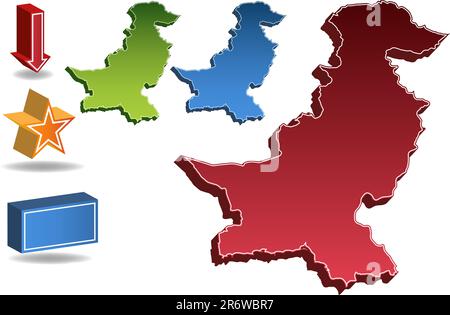 Mappa del Pakistan isolata su sfondo bianco. Illustrazione Vettoriale