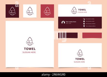 Design con logo Towel e slogan modificabile. Libro di branding e modello biglietto da visita. Illustrazione Vettoriale