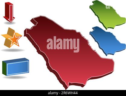 Mappa Saudia Arabia isolata su sfondo bianco. Illustrazione Vettoriale