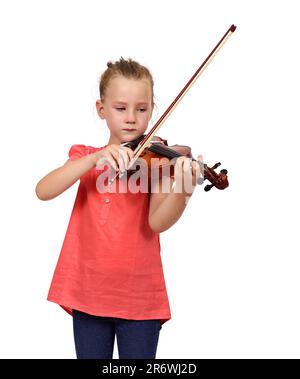 ragazza lutto con un violino su sfondo bianco Foto Stock