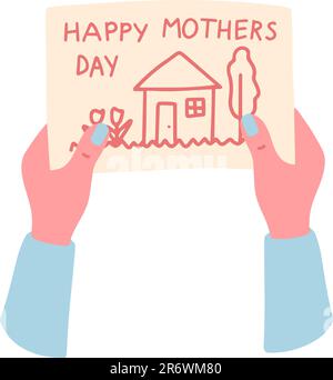 Mamma che tiene in mano una carta di un bambino. Presentare da un bambino sulla illustrazione del vettore di giorno della madre. Illustrazione Vettoriale