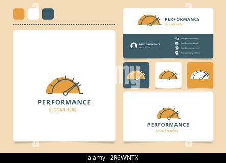 Design del logo delle prestazioni con slogan modificabile. Libro di branding e modello di biglietto da visita. Illustrazione Vettoriale
