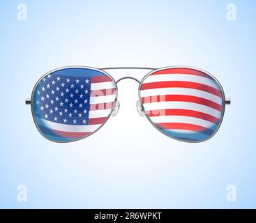 Occhiali da sole aviatore che riflettono Flying USA occhiali da sole aviatore che riflettono la bandiera di Flying usa Illustrazione Vettoriale