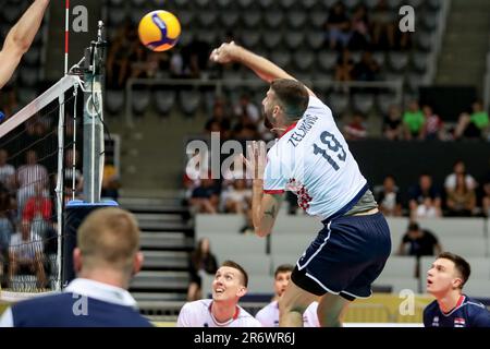 Zara, Croazia. 11th giugno, 2023. Ivan Zeljkovic di Croazia durante il CEV Volleyball European Golden League 2023 gruppo B incontro tra Croazia e Ucraina presso la Sala degli Sport Cosici di Kresimir a Zadar, Croazia, il 11 giugno 2023. Foto: Sime Zelic/PIXSELL Credit: Pixsell/Alamy Live News Foto Stock