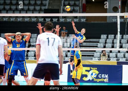 Zara, Croazia. 11th giugno, 2023. Illia Kovalov di Ucraina durante la partita di pallavolo europea CEV Golden League 2023 gruppo B tra Croazia e Ucraina presso la Sala sportiva Cosica di Kresimir a Zadar, Croazia, il 11 giugno 2023. Foto: Sime Zelic/PIXSELL Credit: Pixsell/Alamy Live News Foto Stock