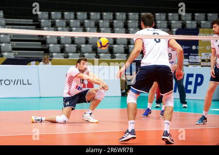 Zara, Croazia. 11th giugno, 2023. Marino Marcelico di Croazia durante il CEV Volleyball European Golden League 2023 gruppo B incontro tra Croazia e Ucraina al Kresimir Cosic Sports Hall di Zadar, Croazia, il 11 giugno 2023. Foto: Sime Zelic/PIXSELL Credit: Pixsell/Alamy Live News Foto Stock