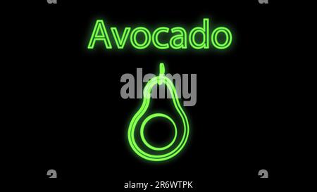 illustrazione vettoriale. avocado al neon su sfondo nero. luminoso, elegante, verde neon. cartello per caffè e ristoranti. avocado per una pepa sana Illustrazione Vettoriale