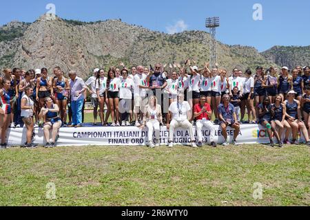 Palermo, Italia. 11th giugno, 2023. Top Three Women Teams durante il Campionato Italiano assoluto di Societa, Atletica Italiana a Palermo, Giugno 11 2023 Credit: Independent Photo Agency/Alamy Live News Foto Stock