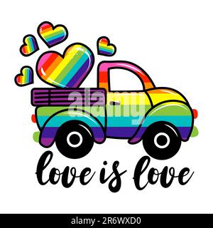 Amore è amore - LGBT orgoglio slogan contro la discriminazione omosessuale. Calligrafia moderna con caratteri arcobaleno. Ottimo per la prenotazione di rottami, poster Illustrazione Vettoriale