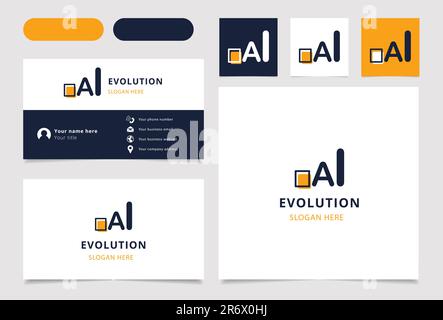 Logo Evolution con slogan modificabile. Libro di branding e modello biglietto da visita. Illustrazione Vettoriale